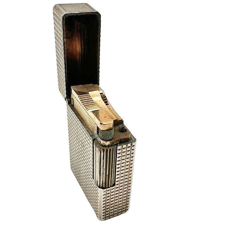French Modern Silver & Gold Plate Gas Pocket Guilloché Lighter by S.T. Dupont