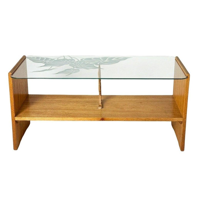 Restored Hand Carved Hawaiian Koa Wood 2 Tiered Coffee Table w/ Glass Table