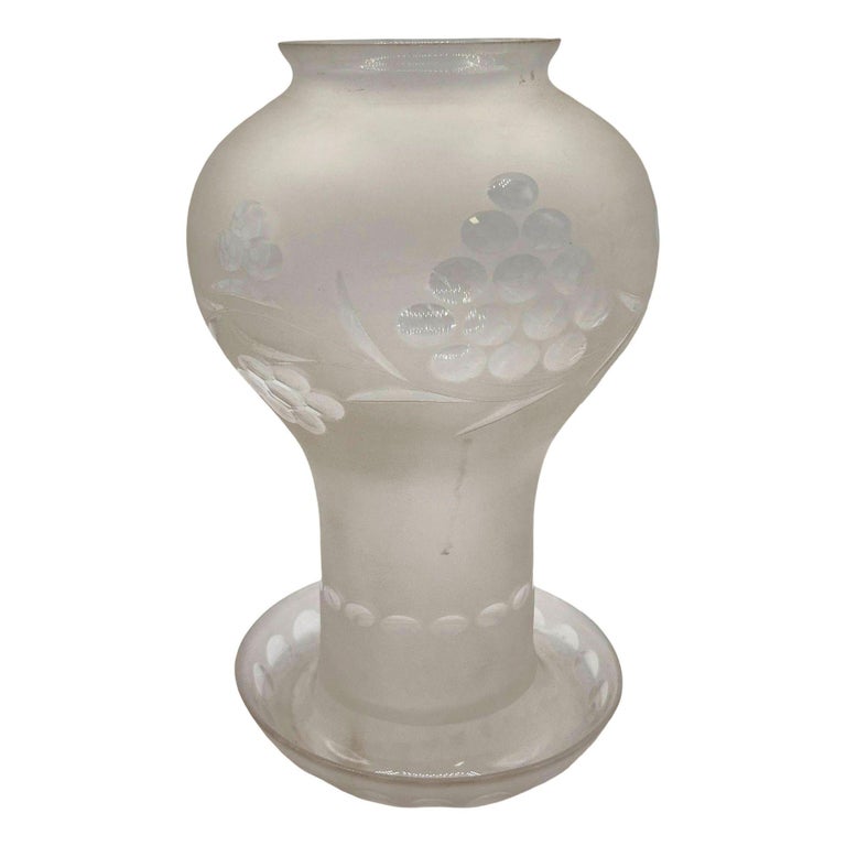 Victorian Frosted Wheel Cut Glass Oil Lamp Fluted Hurricane Shade
