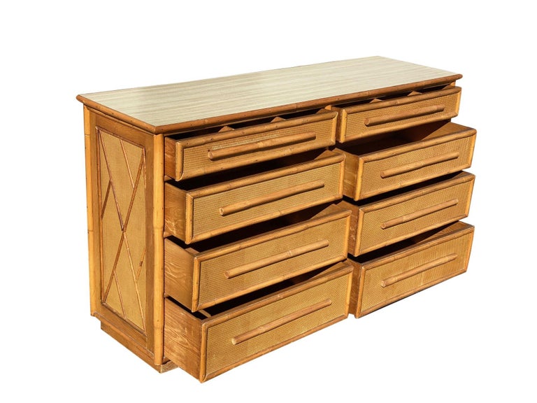 Restored Mid-century Rattan & Wicker Dresser by Mengel Furniture