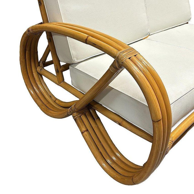 Restored Mid-century Rattan 3-Strand 3/4 Reverse Pretzel Sectional Settee Sofa
