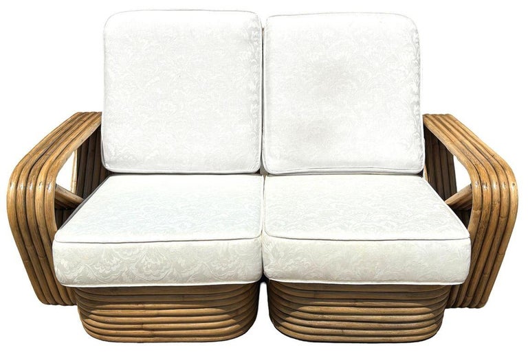 Restored Frankl Style Rattan 5-Strand Square Pretzel Setional Settee Sofa