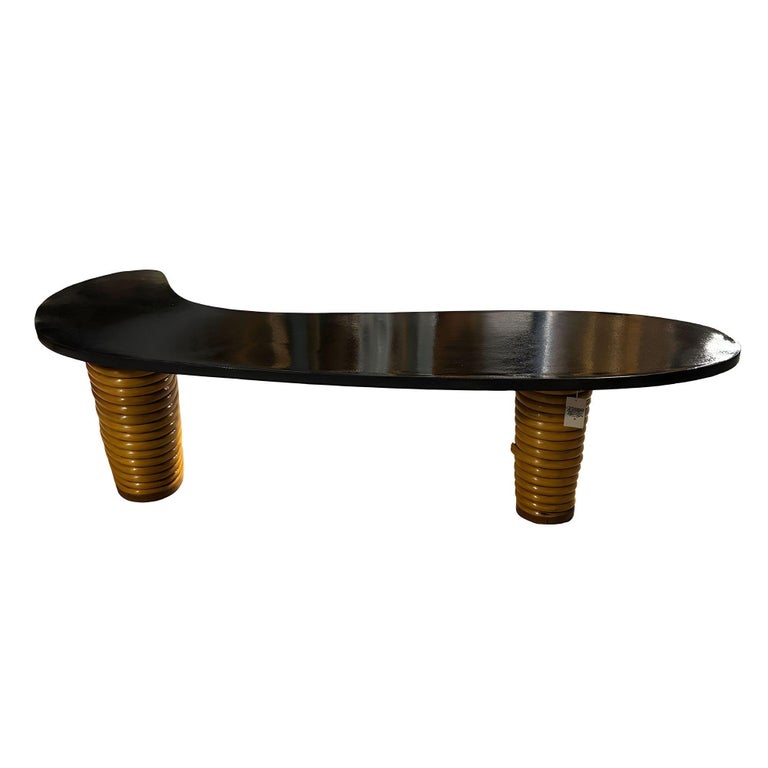 Rare Restored Rattan Amoeba L-Shaped Coffee Table w/ Stacked Legs