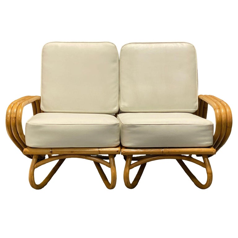 Restored "Triple Triangle" 3-strand Sectional Sectional Settee W/ Loop Base