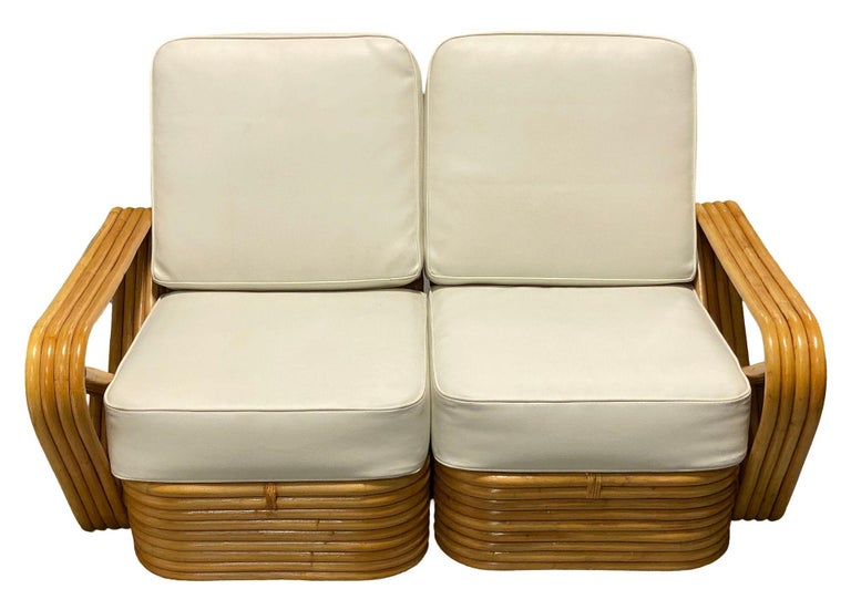 Restored Frankl Style Four-Strand Square Pretzel Rattan Sectional Settee