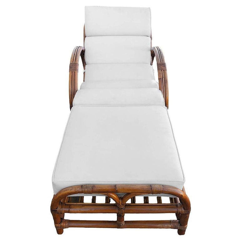 Restored Two-Strand "Half Moon" Rattan Cup Seat Chaise Lounge