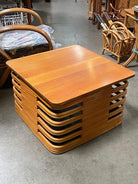 Restored Tall Stacked Rattan Coffee Table with Mahogany Top