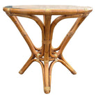 Restored MCM Modernist Rattan Hourglass Round End Table w/ Glass Top