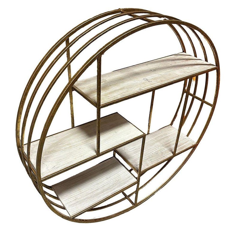 Mid-century Style 4-Tier Round Brass Colored Wall Hanging Shelf