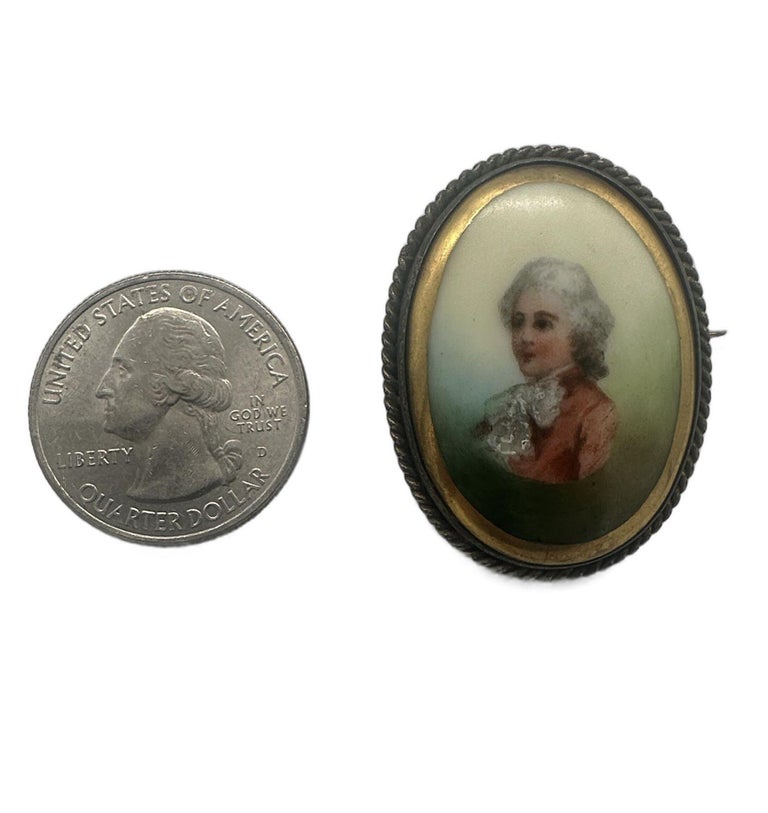 1960's Hand Painted Porcelain Miniature Portrait Brooch