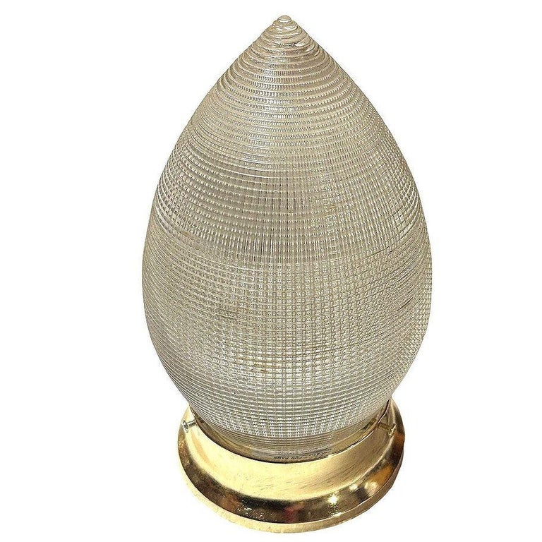 MCM Holophane Teardrop Glass Ceiling Pendant w/ Light Brass Fitter, 2 Avalible