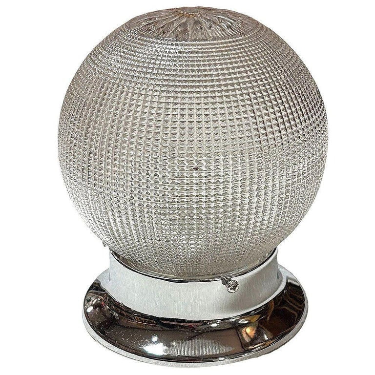 Mid-century Holophane Glass Globe Pendant Light w/ Chromes Steel Fitter
