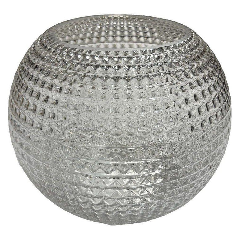 High Style Mid Century Diamond Pattern Studded Spherical Glass Plant Vase