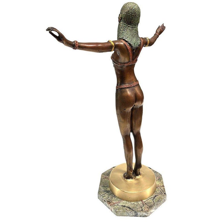 Art Deco Style Egyptian Belly Dancer Bronze Sculpture on Marble Base by Marius