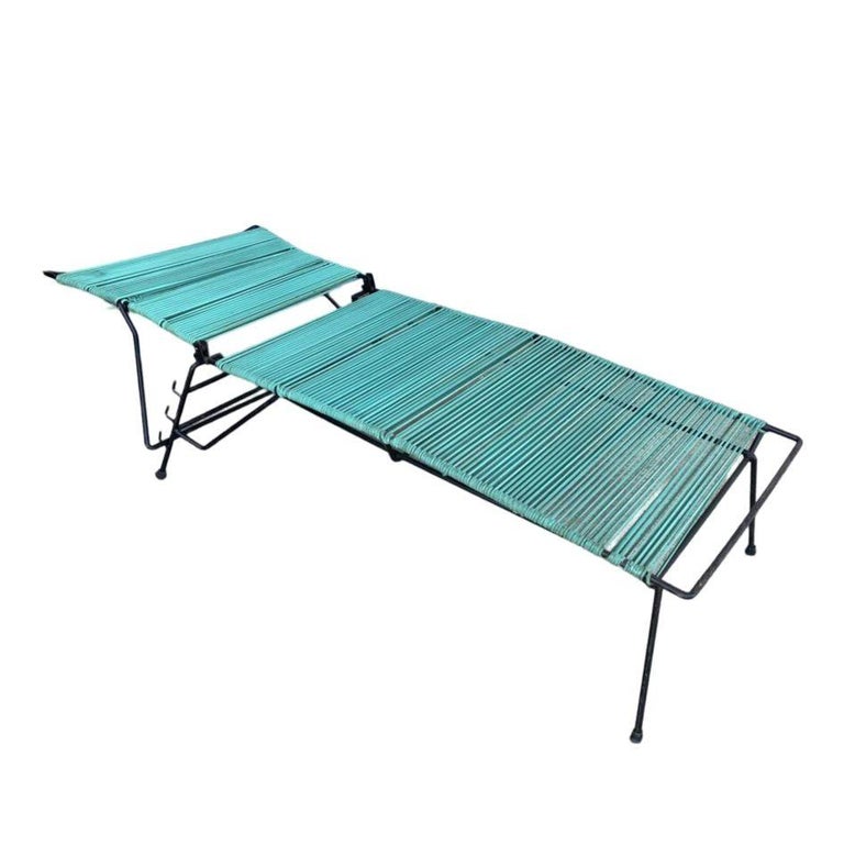 MCM Walter Lamb Style Iron Outdoor/Patio Chaise Lounge w/ Teal Cord, 6 Available