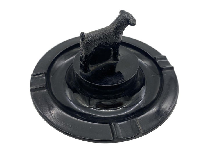 Greenburg Black Art Deco Black Glass Terrier Ashtray