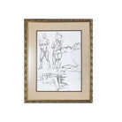 Nude Female Figural Pencil on Paper Drawlings in Gold Tone Frame, Pair