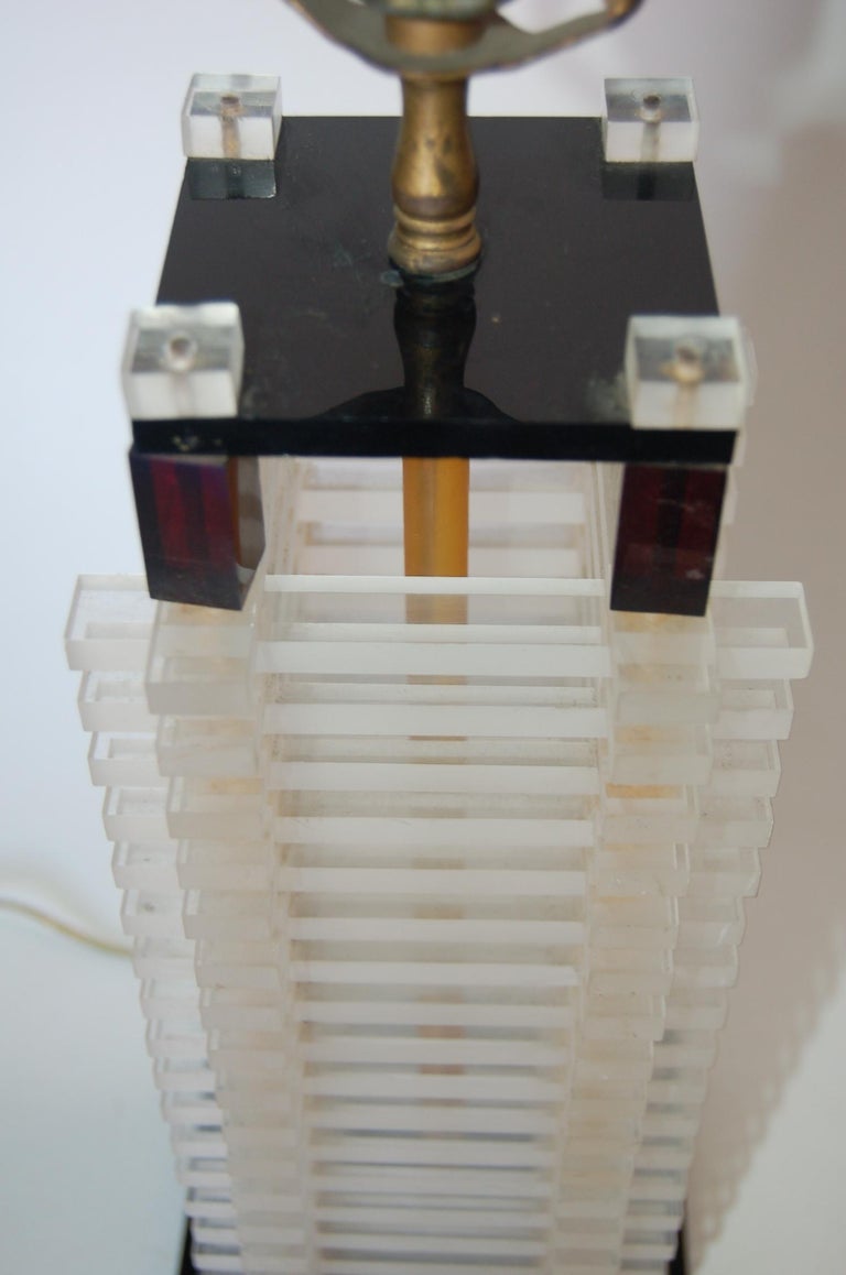 Bespoke Mid-century Stacked Lucite Lincoln Log Table Lamp