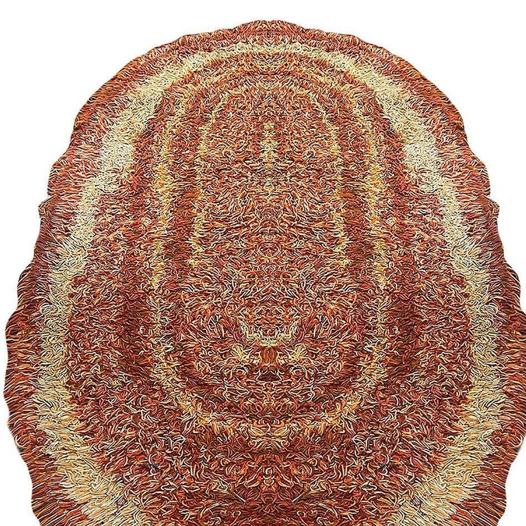 8' Foot Hand Woven Tricolor Oval Scandinavian Shag Rug