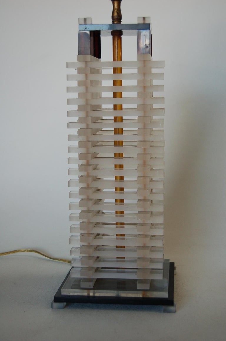 Bespoke Mid-century Stacked Lucite Lincoln Log Table Lamp