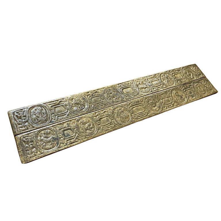 Tiffany Studios Gold Dore Bronze Acid Etched Zodiac 19" Blotter Ends, Pair #994