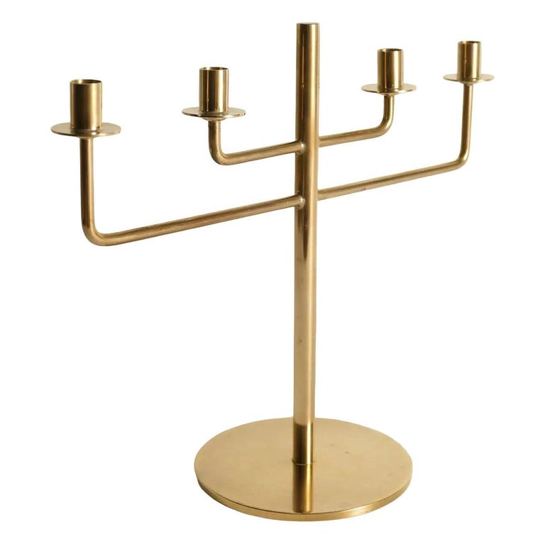 Scandinavian Modern Brass Candle Holder Candelabra by Hans-Agne Jakobsson, Pair