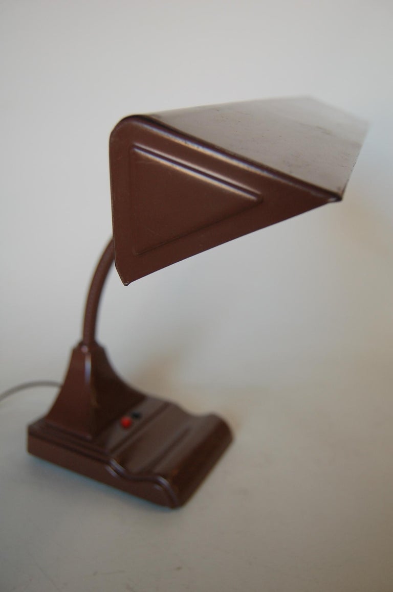 Midcentury Brown Enamel Fluorescent Gooseneck Desk Lamp by Art Specialty