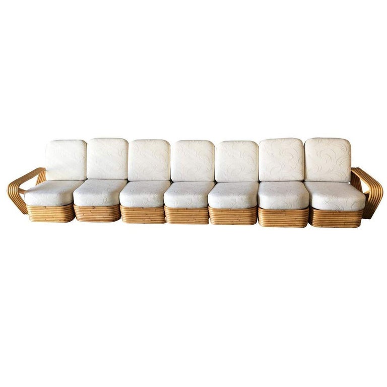 Restored Art Deco Six-Strand Square Pretzel Seven-Seat Sectional Sofa