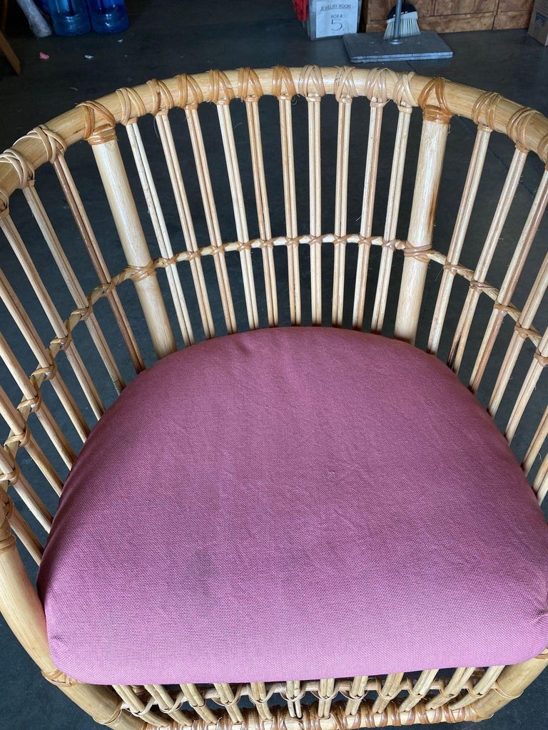 Restored 1970s Pencil Reed Rattan Armchair
