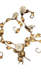 Mid Century Italian Tole Brass Floral Wall Sconce Sculpture