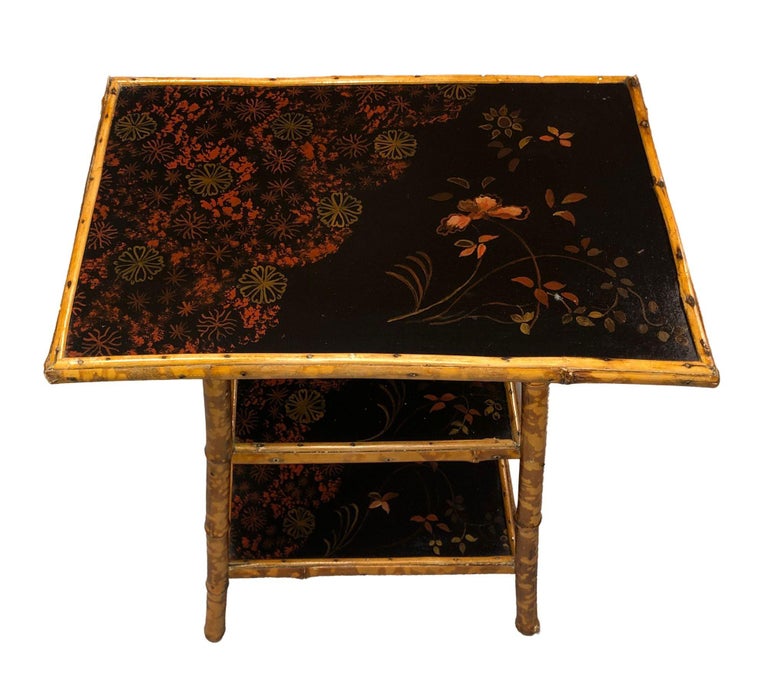 Restored Aesthetic Movement Tiger Tortoise Bamboo 3-Tier Pedestal Side Table