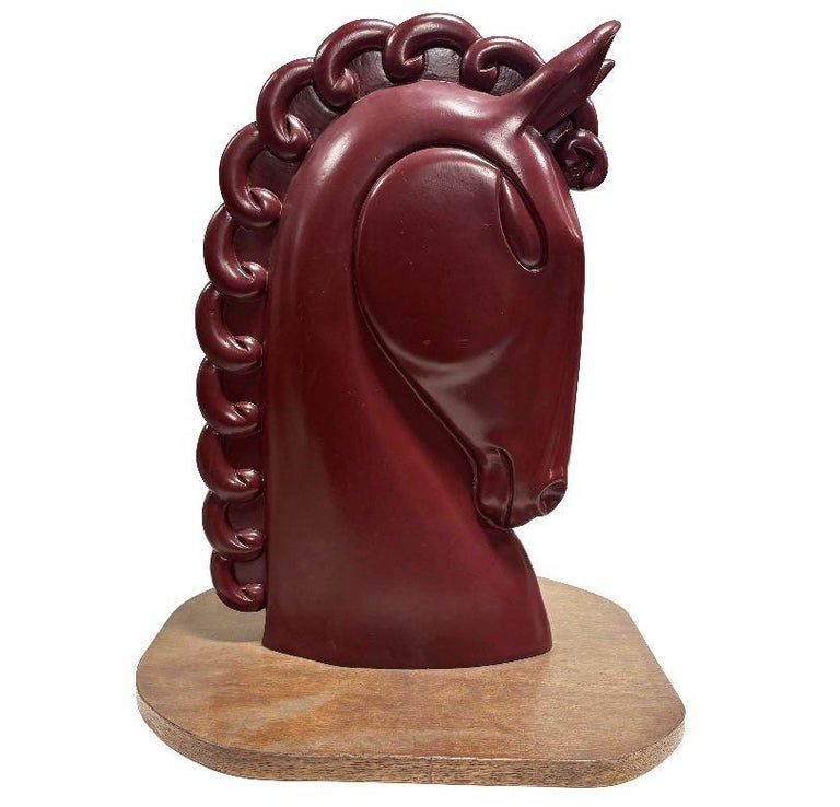 Viktor Schreckengost Styled Fiberglass Horse Bust on Hardwood Base