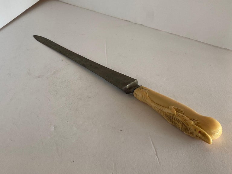 19th Century Hand-Carved Bone Alligator Handled Culinary Carving Set