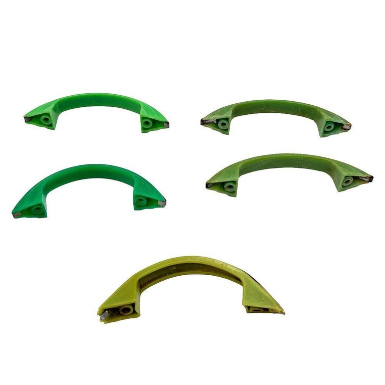 Art Deco Various Green Bakelite Drawer Pulls w/ Chrome Strip, Set of 5