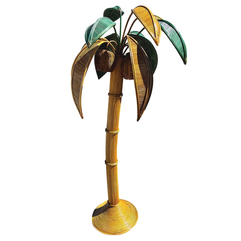 RARE Mid-century Sculptural Rattan Palm Tree floor Lamp, Mario Torres Lopez