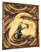 Restored 1949 Rattan Framed Square Crane Bark Cloth Fabric Sample by Spectrum