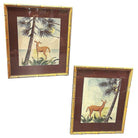 Deer Scenic Watercolor on Paper Signed by Shirrell Graves in Bamboo Frame, Pair