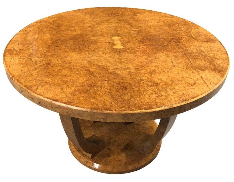 Restored Art Deco Jules Leleu Round Oak Burled Wood Table