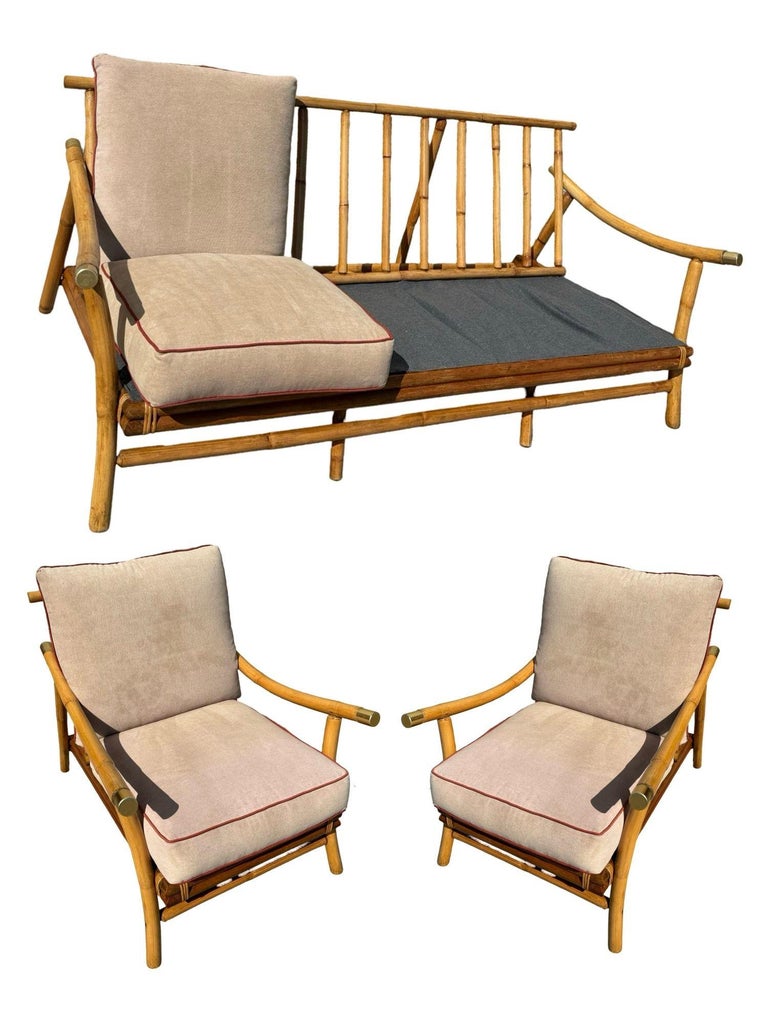Restored Rattan Sofa & Chair Livingroom Set by John Wisner for Ficks Reed