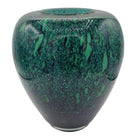 Large Hand-Blown Blue & Emerald Marbled Leaded Art Glass Vase, Unisgned
