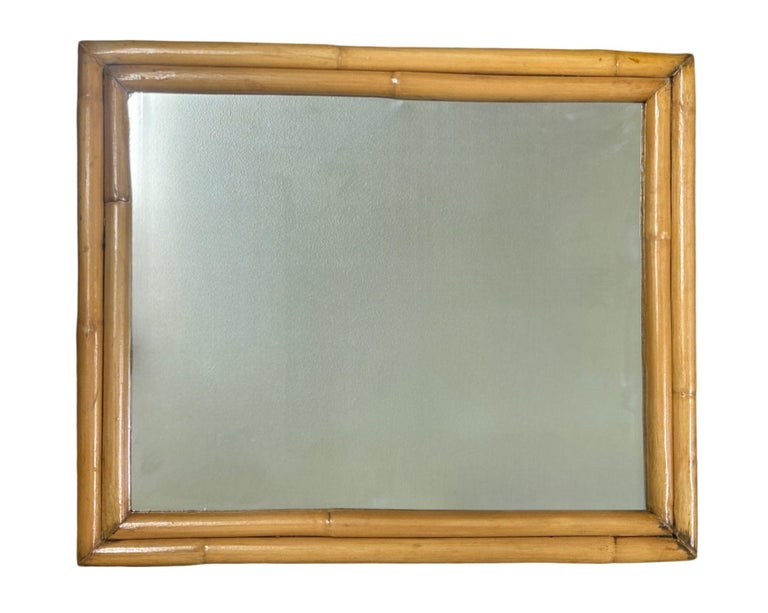 1950's Restored Two-Strand Rectangle Rattan Wall Mirror