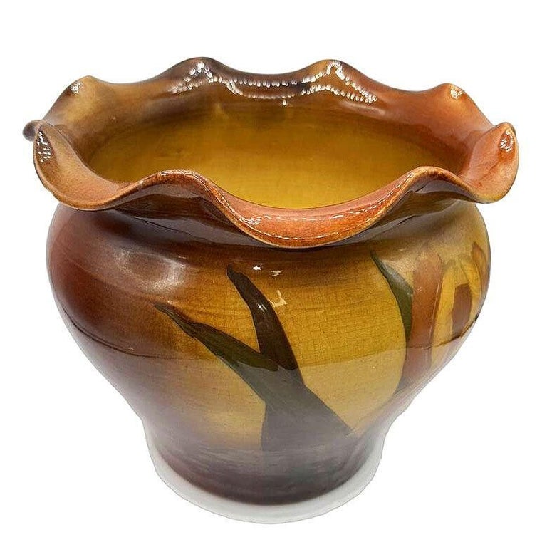 Late Victorian American Art Pottery Floral Louwelsa Jardinière Planter by Weller