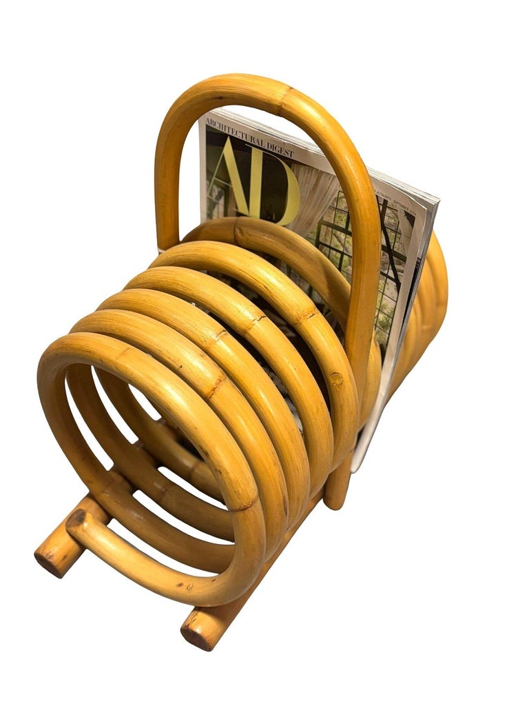 Restored Rattan Magazine Holder with Carrying Handle