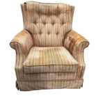 1970 Tuffted Velvet Gold Green Striped Swivel Arm Chair