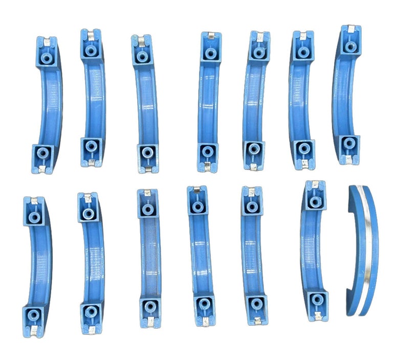 Art Deco Blue Bakelite Drawer Pulls w/ Chrome Strip, Set of 14