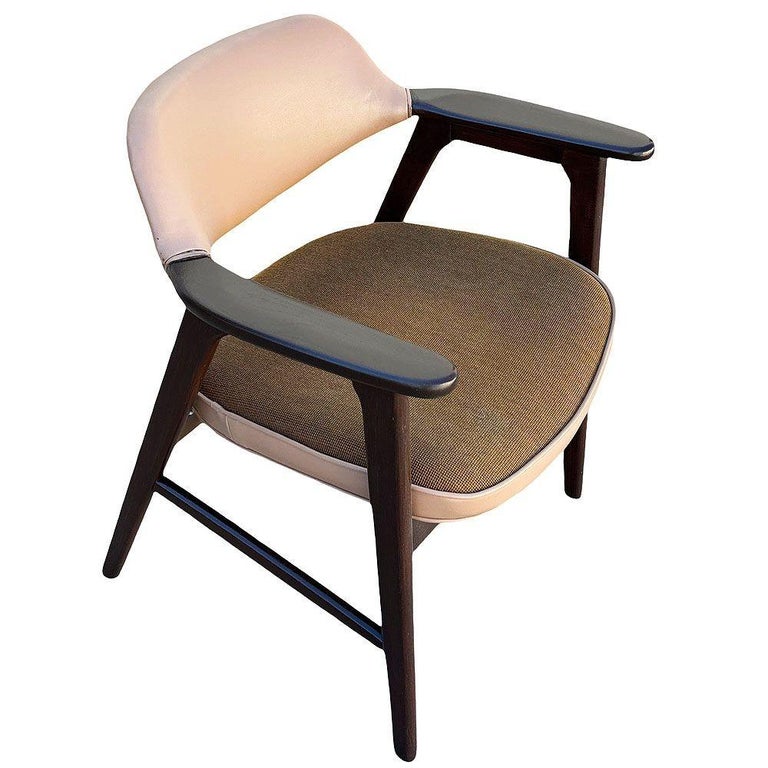 Mid-Century Dark Oak Accent Armchairs w/ Beige Seat By Paoli Furniture, Set of 3