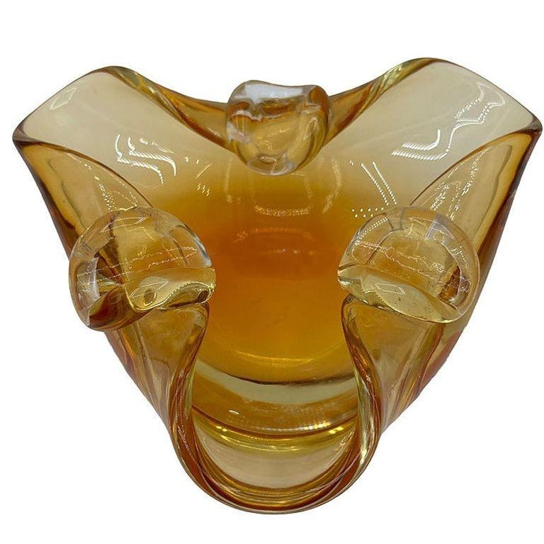 Mid-century Amber Honey Murano Ashtray Attributed to Archimede Saguso