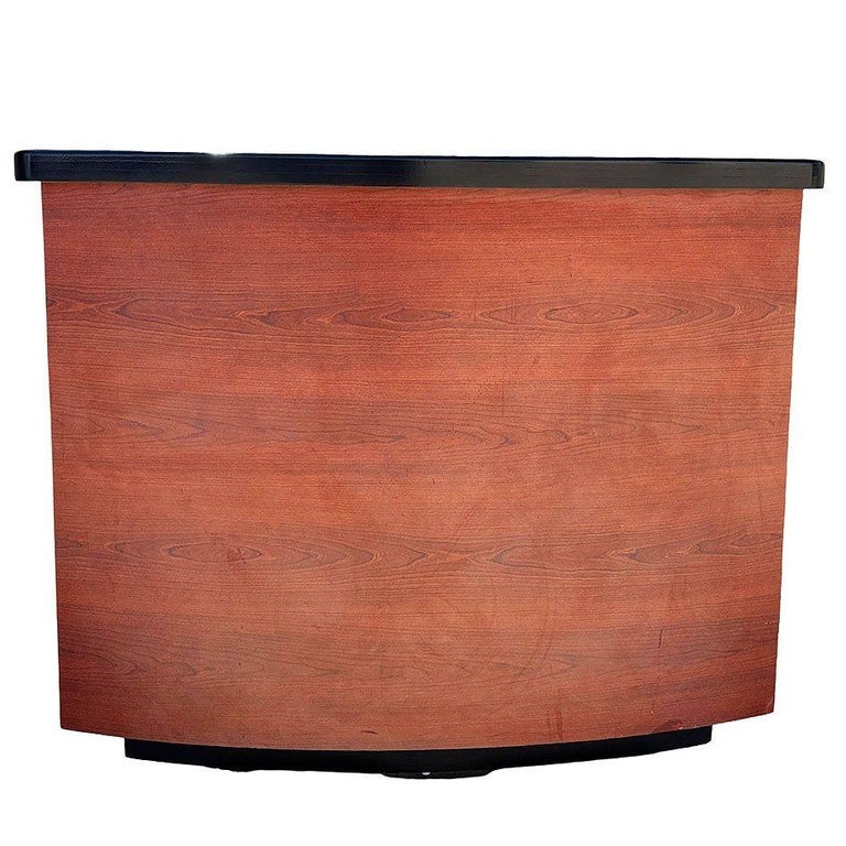 Bespoke Modernist Curved Walnut Dry Bar w/ Black Lacquer Top
