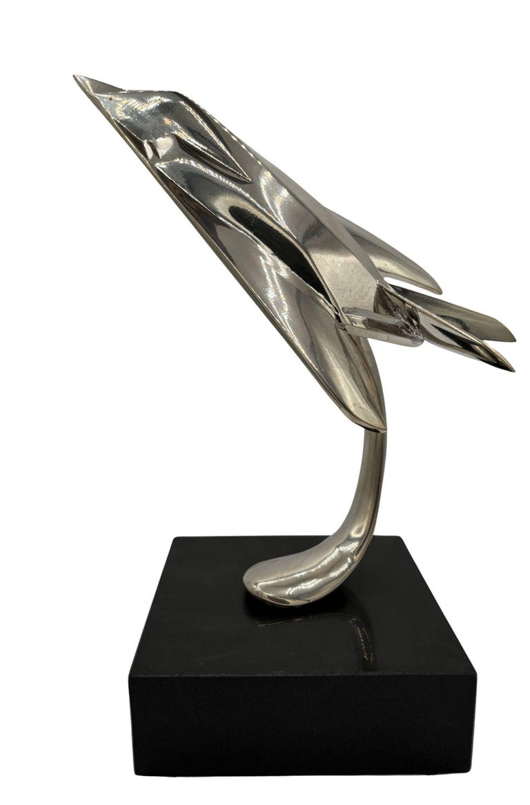 1980s Modernist Lockheed F-117 Nighthawk Chrome Sculpture w/ Black Granite Base