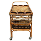 Restored Art Deco Stick Rattan Two-Tier Bar Cart w/ Woven WickerTops